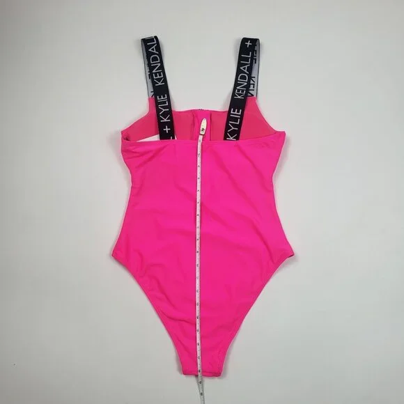 Kendall and Kylie One Piece Swimsuit Women's Medium Neon Pink & Black Call Out - Picture 8 of 16